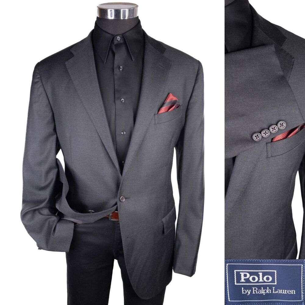 Polo Ralph Lauren Mens 46L Gray Solid Italy Wool Blazer Sport Coat Suit Jacket